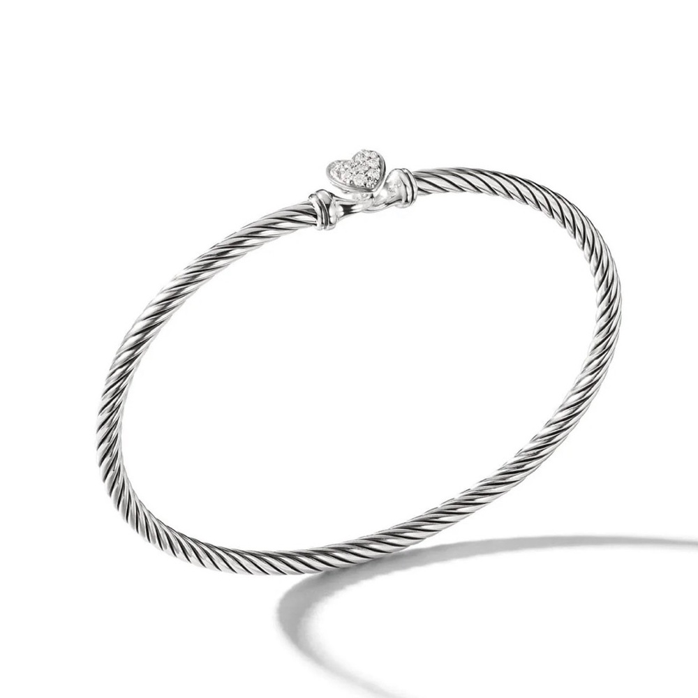 David Yurman Cable Collectibles® Heart Bracelet Sterling Silver w/Pavé Diamonds